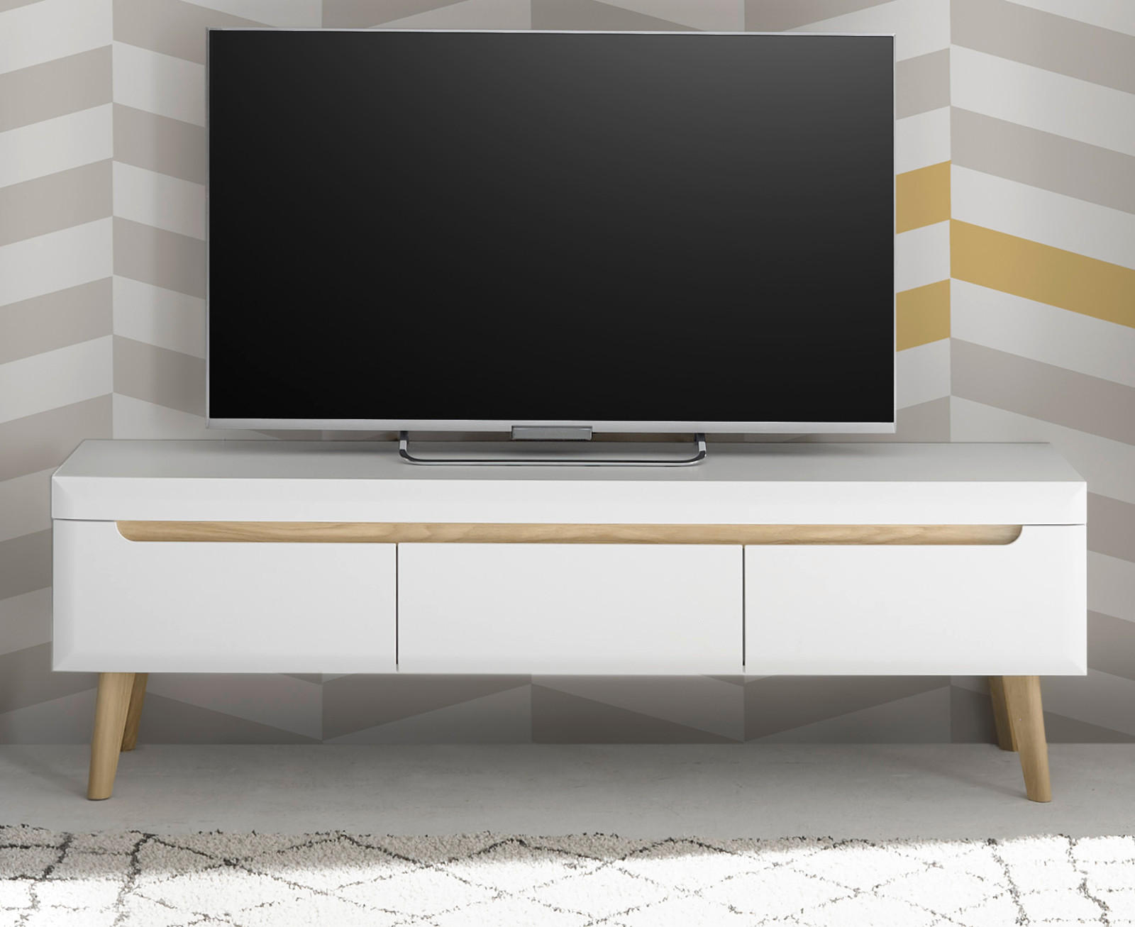TV-LOWBOARD weiß matt, Eiche, skandinavisch 160 cm, TV-Unterteil mit Schubladen - Eichefarben/Weiß, Holz/Holzwerkstoff (160/50/40cm) - Furn.Design