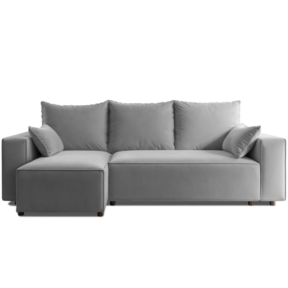 ECKSOFA Tobi mit Bettkasten und Schlaffunktion, L-Form, Velourstoff, Universal - Grau, Holzwerkstoff (246/145cm) - 4ALL HOME