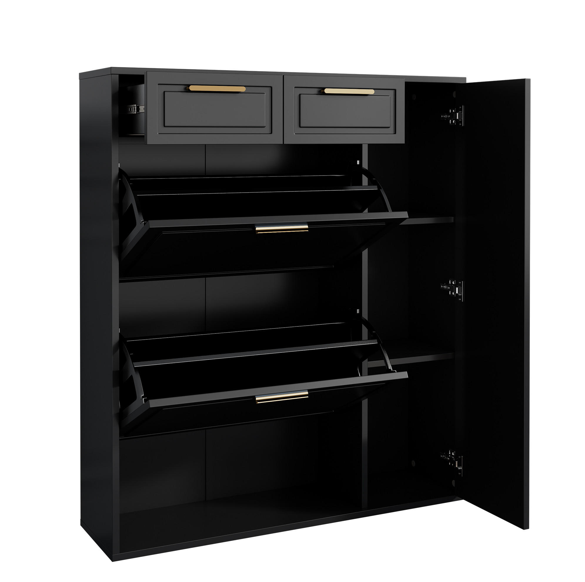 SCHUHSCHRANK 95/107/24 cm Schwarz aus Spanplatte mit verstellbaren Regalböden - Schwarz, Holzwerkstoff (95/107/24cm) - OKMYHOME