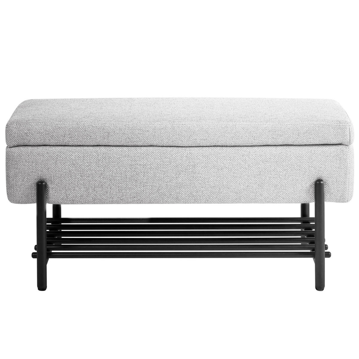 SCHUHBANK Stoff Hellgrau mit Stauraum Solvang - Hellgrau/Schwarz, Textil/Metall (89/43/39cm) - Beliani