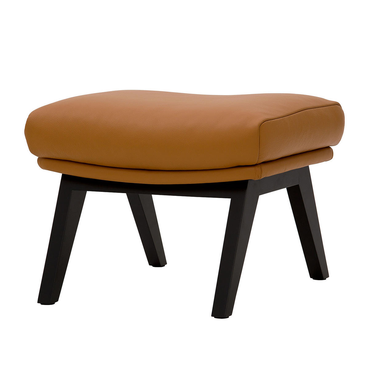 POLSTERHOCKER mit Holzfüßen - Cognac/Schwarz, Leder/Eichenholz (51/37/41cm) - home24