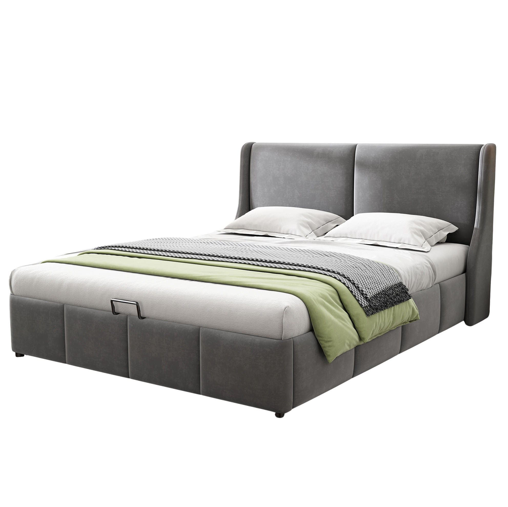 POLSTERBETT 140/200 cm grau aus Samt mit Stauraum - Grau, Textil (140/200cm) - OKMYHOME