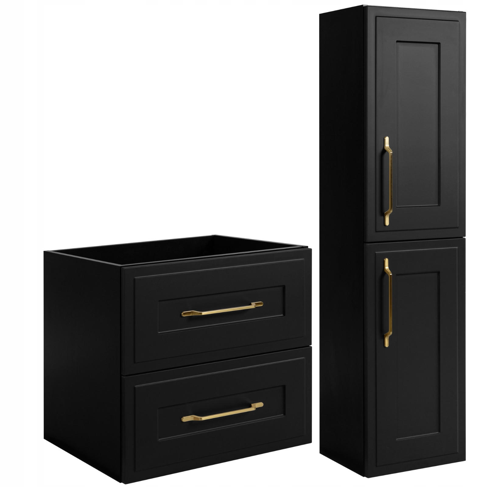 WASCHBECKUNTERSCHRANK + HÄNGESÄULE CLASSIC 60cm Mattzwarte - Schwarz, Holzwerkstoff (60/58/46cm) - Rodan