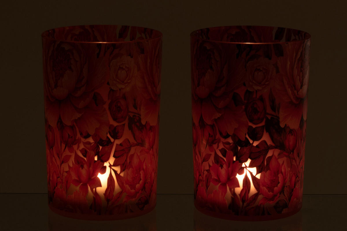WINDLICHT BLUMEN (2ER SET) - Orange, Glas (12/18cm) - J-Line