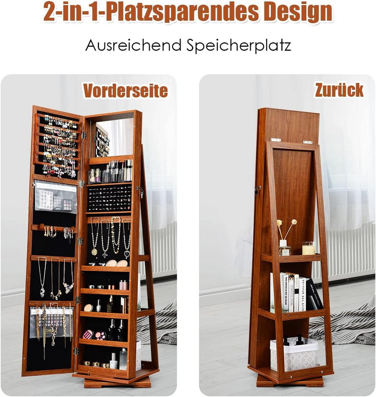 SCHMUCKSCHRANK 2 in 1 Leiterregal Braun - Braun, Holz (39/161/39cm) - COSTWAY