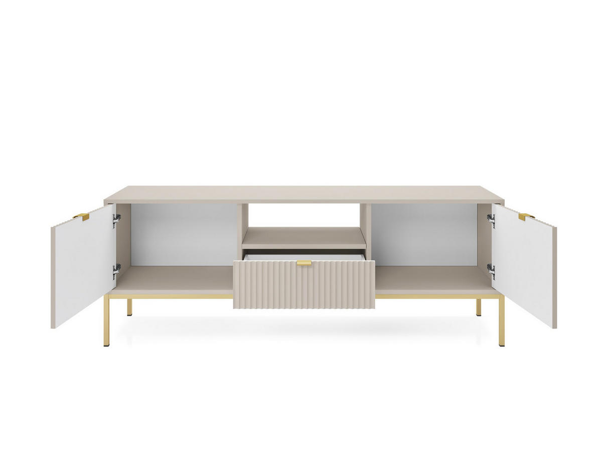 TV-SCHRANK Nova Kaschmir, Golden Beine, zweitüriger TV-Tisch - Kaschmir/Goldfarben, Holzwerkstoff/Metall (154/56/39cm) - Bettso