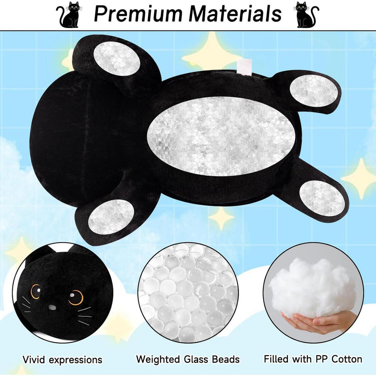 GEWICHTETES Plüschtier schwarze Katze als Kuscheltierkissen - Schwarz, Textil (18/35cm)