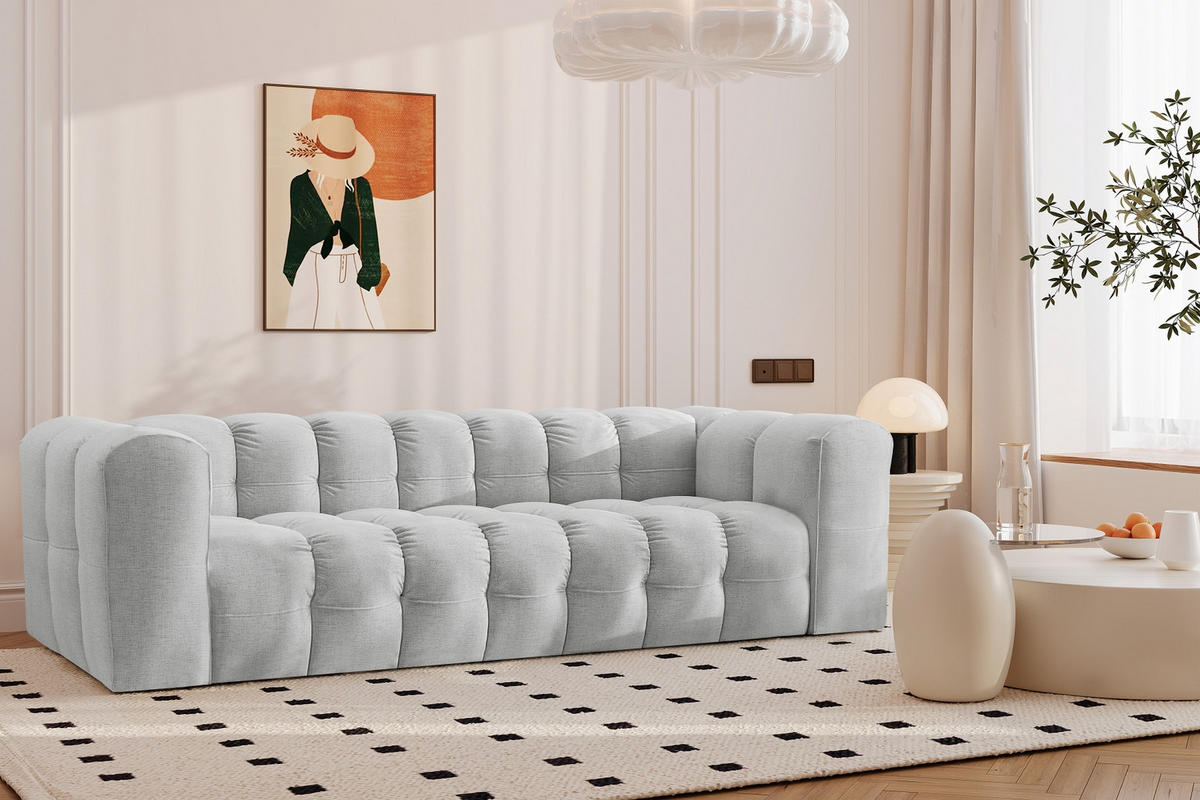 SOFA 4-Sitzer, Komfort, BALOO, stoff Schenille, Hellgrau - Hellgrau, Holz (250/75/106cm) - Kaiser Möbel