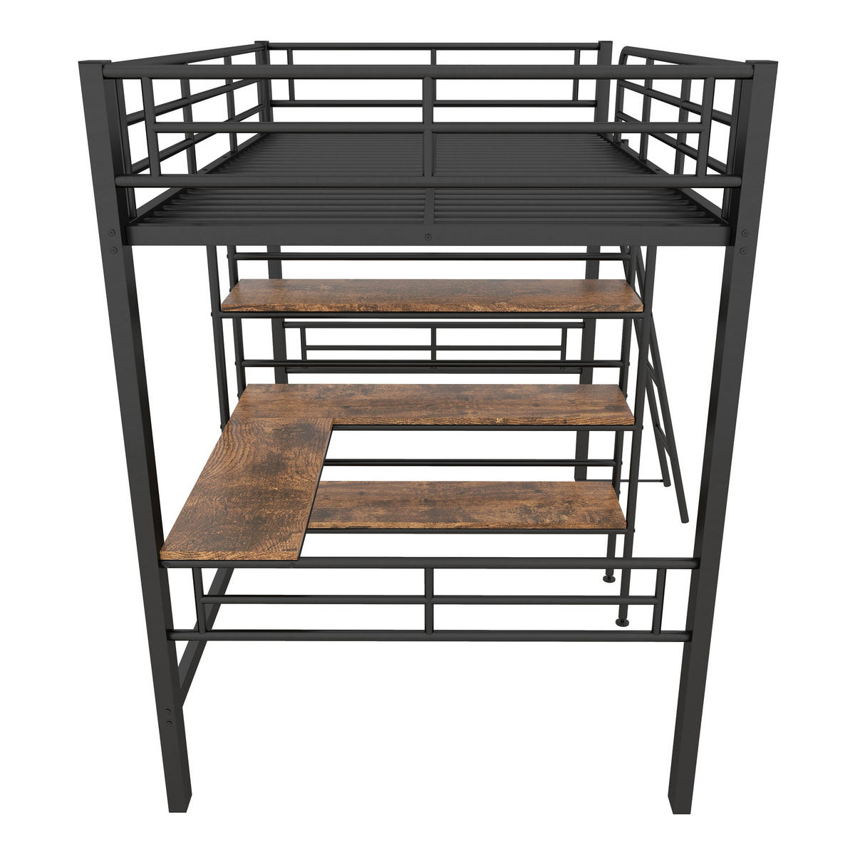 HOCHBETT aus Metall 90x200 cm in Schwarz mit Schreibtisch & Regalen - Schwarz, Metall (90/200cm) - Modfu