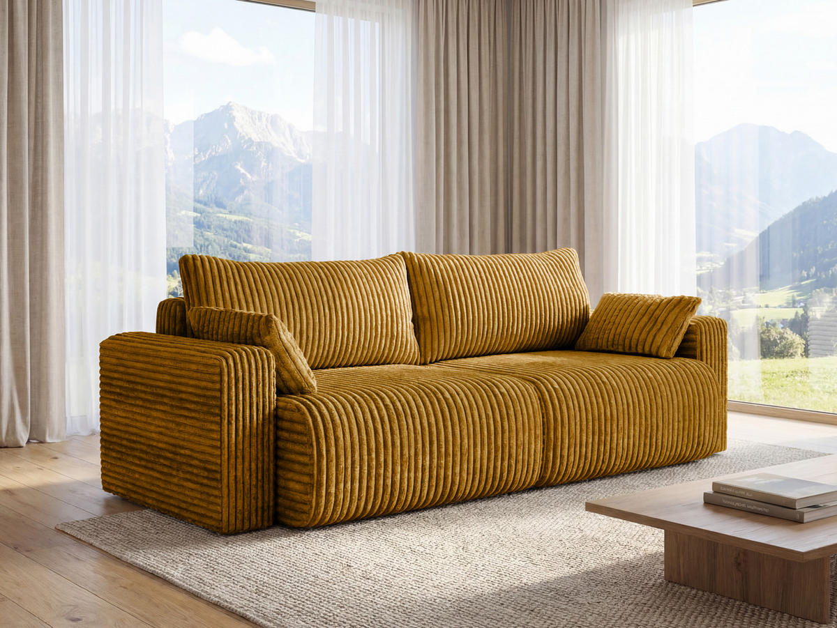 SOFA Kola mit Bettkasten und Schlaffunktion, Cordstoff - Dunkelgrün, Holzwerkstoff (244/85/95cm) - 4ALL HOME
