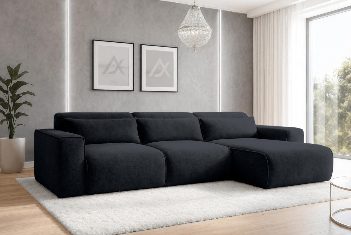 ECKSOFA L Form Ruyam Schwarz 310/165/78 cm – Schlaffunktion Rechts - Schwarz, Kunststoff/Textil (310/170cm) - AX Living
