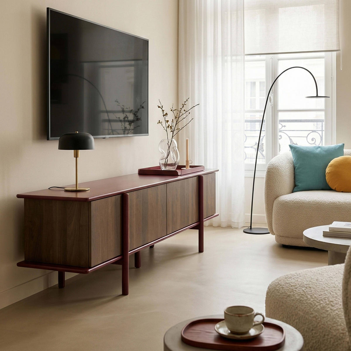TV-MÖBEL mit 4 Türen, bordeaux - Rot, Holz (180/55/40cm) - Oviala