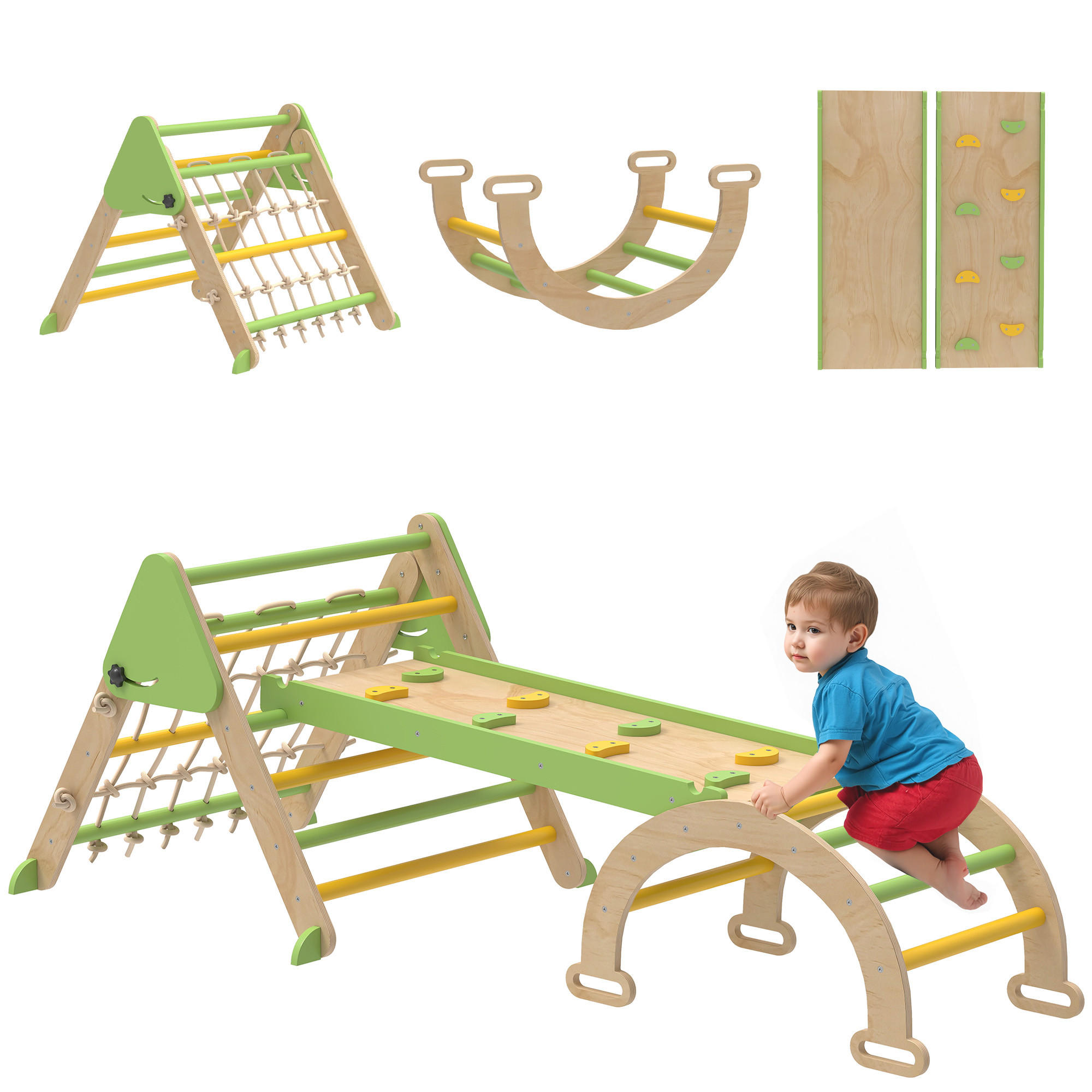KLETTERGERÜST 8-in-1 DE-09833 Grün - Grün, Holzwerkstoff (42/36/68.5cm) - ComfortXL