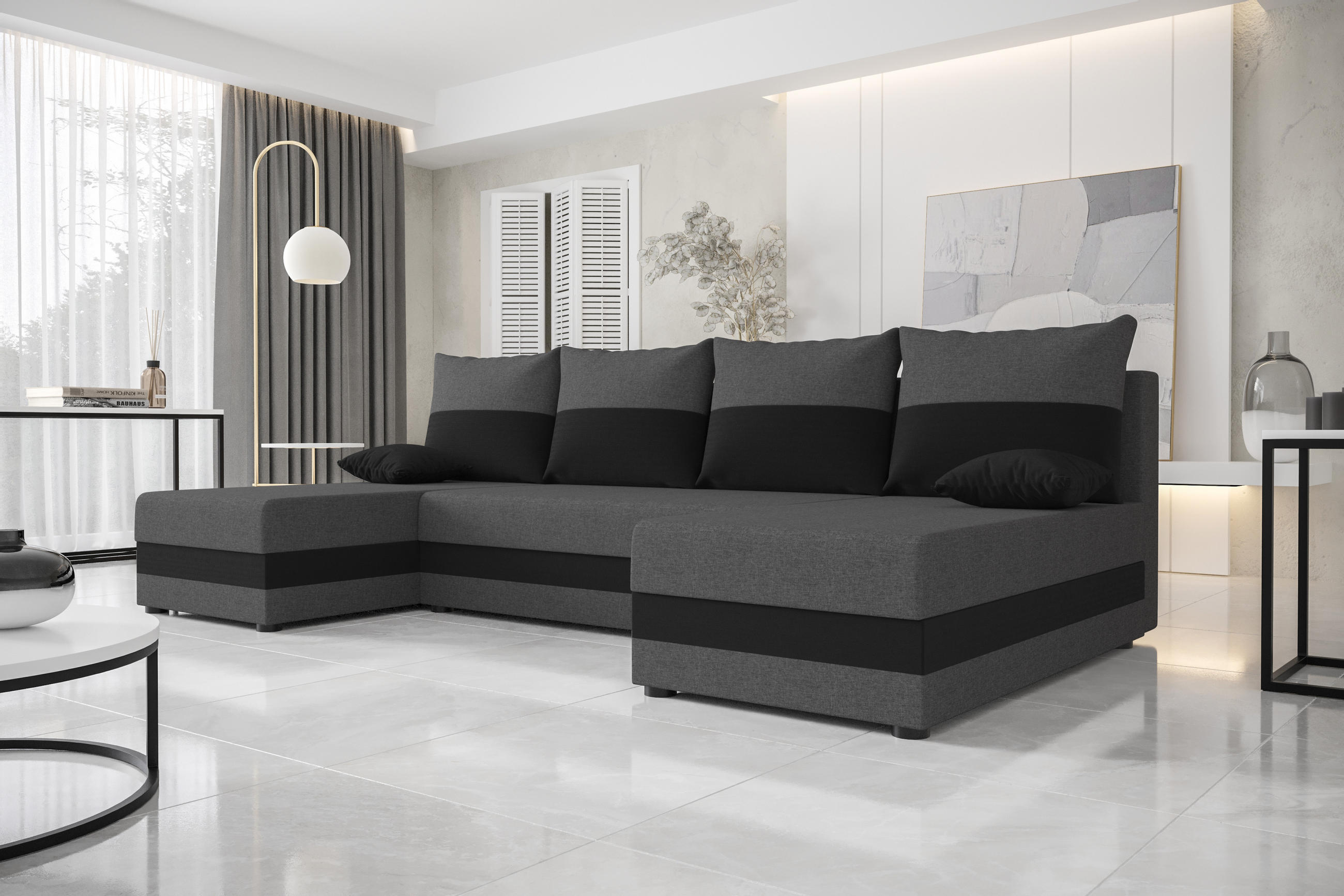 WOHNLANDSCHAFT HEWLET U Sawana 05+14 mit Schlaffunktion - Dunkelgrau, Textil (310/80/140cm) - Bedante