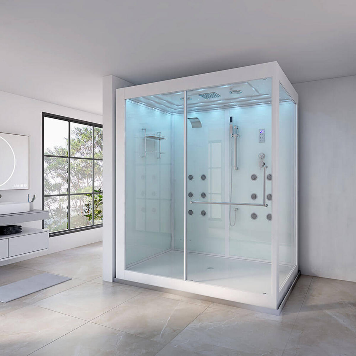 DAMPFDUSCHE DESIGN XL - XL - Weiß, Glas (130cm) - Home Deluxe