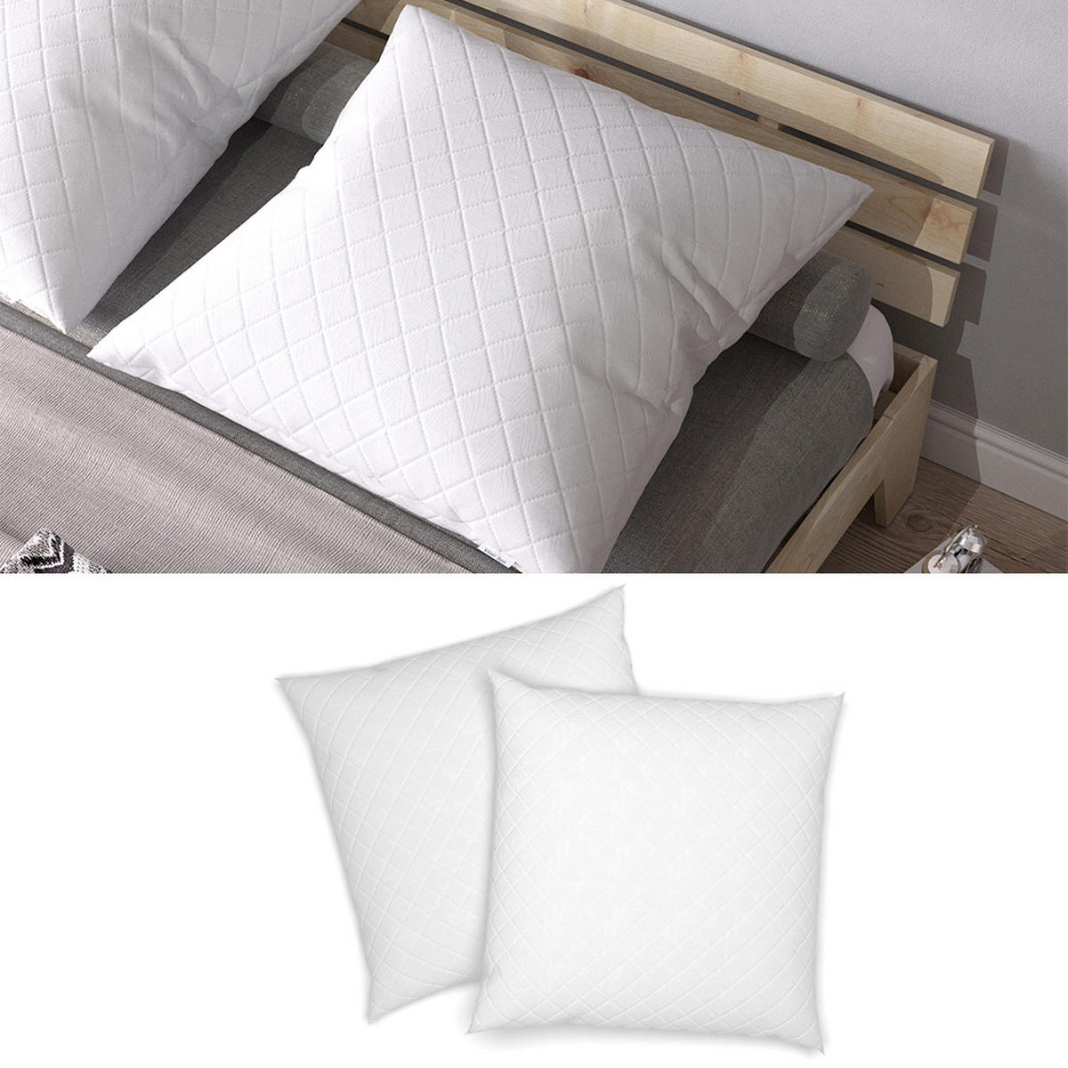 KOPFKISSEN Weiß 80 x 80 cm 2er Set - Weiß, Textil (80/80cm) - VitaliSpa