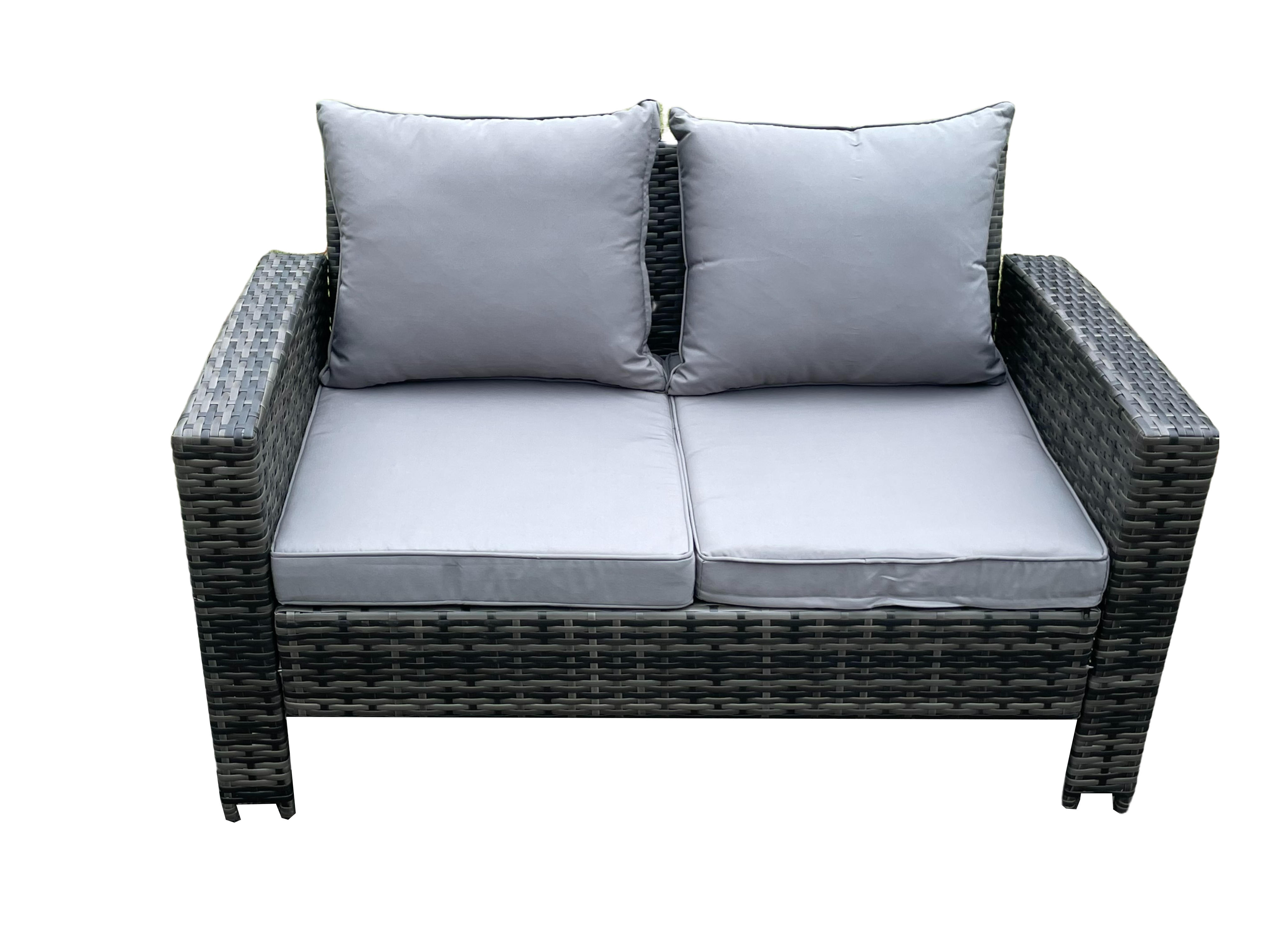GARTENSOFA Hohe Rückenlehne Polyrattan Dunkelgrau 2-Sitzer - Dunkelgrau, Metall (124/76/69cm) - Fimous