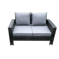 GARTENSOFA Hohe Rückenlehne Polyrattan Dunkelgrau 2-Sitzer - Dunkelgrau, Metall (124/76/69cm) - Fimous