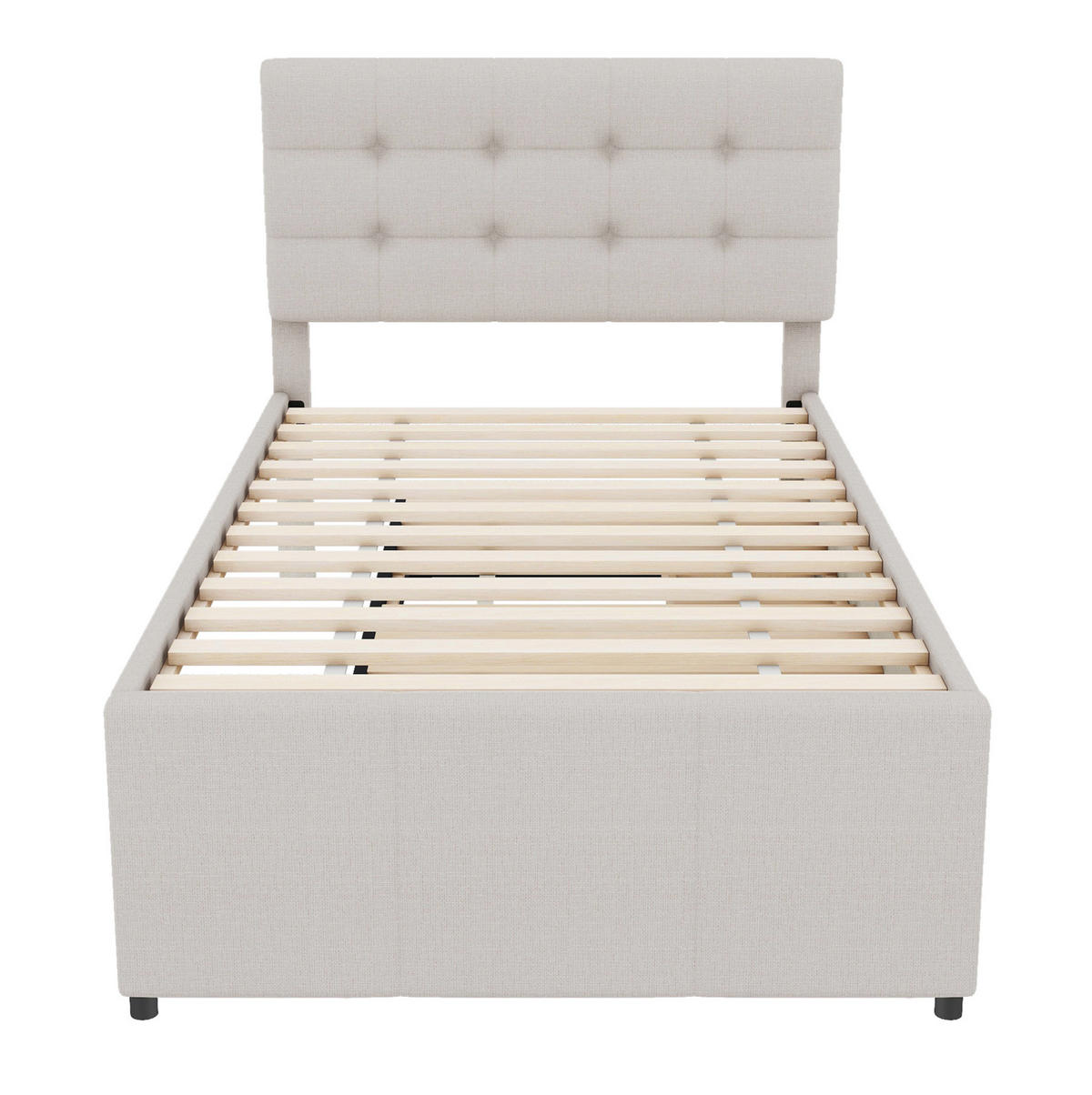 POLSTERBETT aus Leinen 90x200 cm in Beige mit Ausziehbett & 3 Schubladen - Beige, Textil (90/200cm) - Modfu