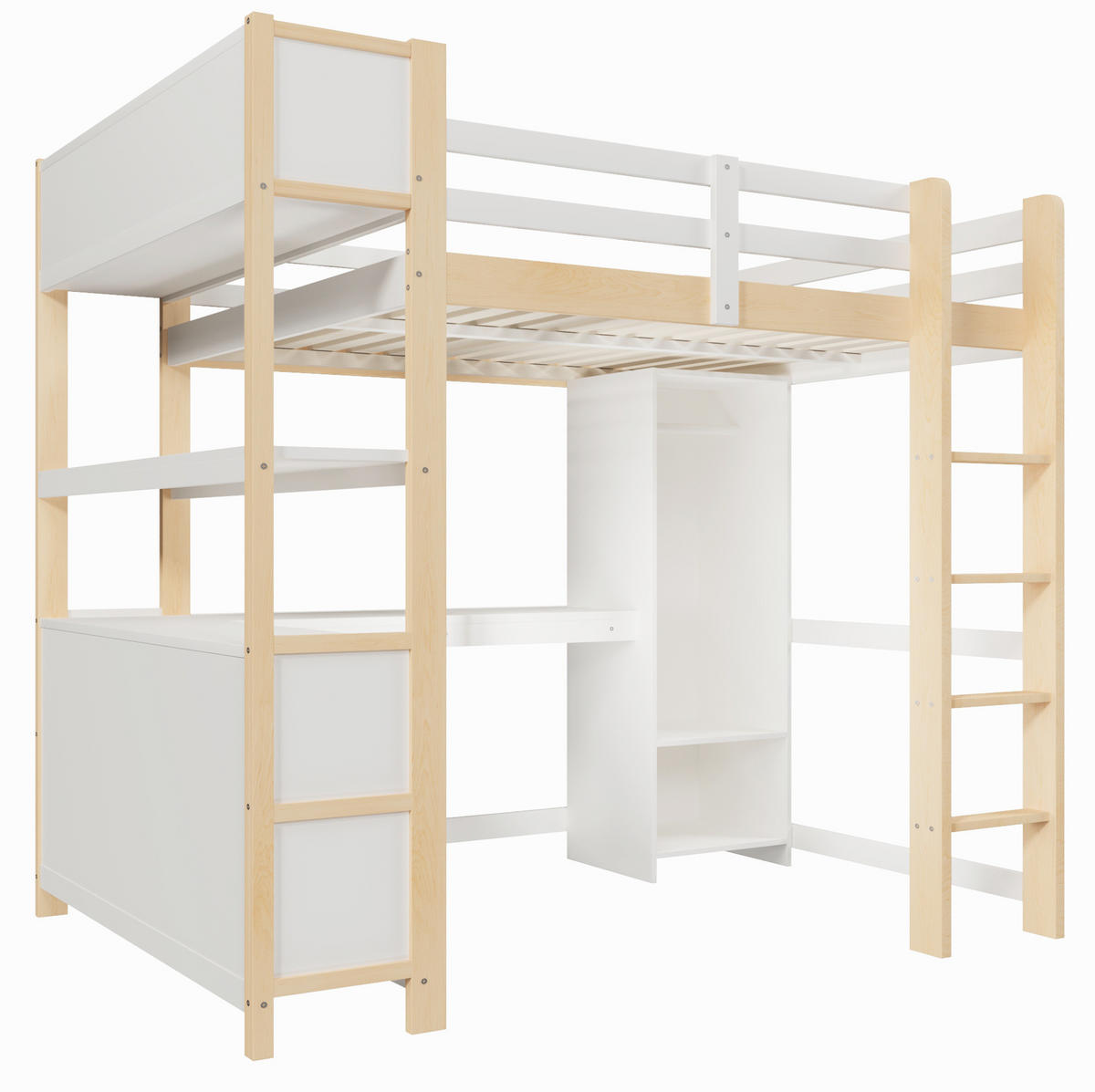 HOCHBETT 140/200 cm Natur mit Schreibtisch und Kleiderschrank ohne Matratze - Naturfarben, Holz (140/200cm) - MIVRAY