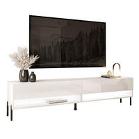 LOWBOARD RTV Schrank CALANTE 180 cm auf geraden schwarzen Beinen - Weiß Hochglanz/Schwarz, Holzwerkstoff/Metall (180/44/35cm) - Lookway
