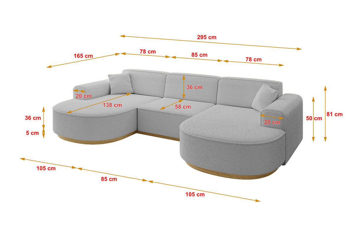 WOHNLANDSCHAFT MARI-U1-v2 - 303x171x83 cm Hellgrau Bouclé - Hellgrau, Holzwerkstoff/Textil (303/83/171cm) - ALTDECOR