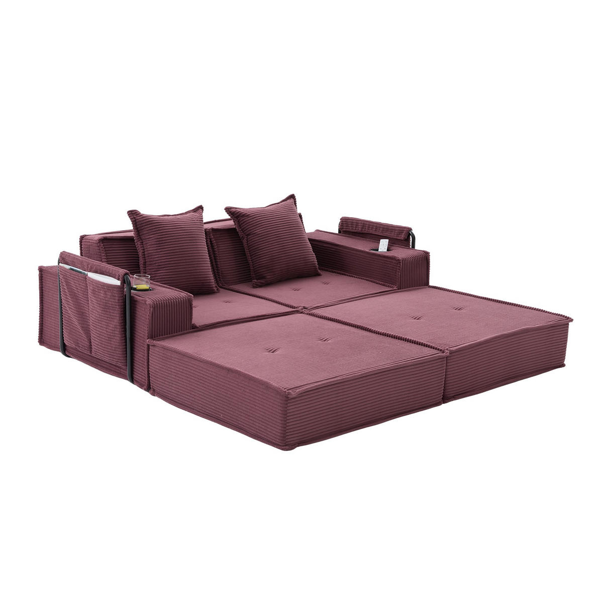 SCHLAFSOFA Zweisitzer mit Schlaffunktion,ausziehbar,Modulares Design,Cord,Weinrot - Rot, Textil (162/42/54cm) - LVHOM
