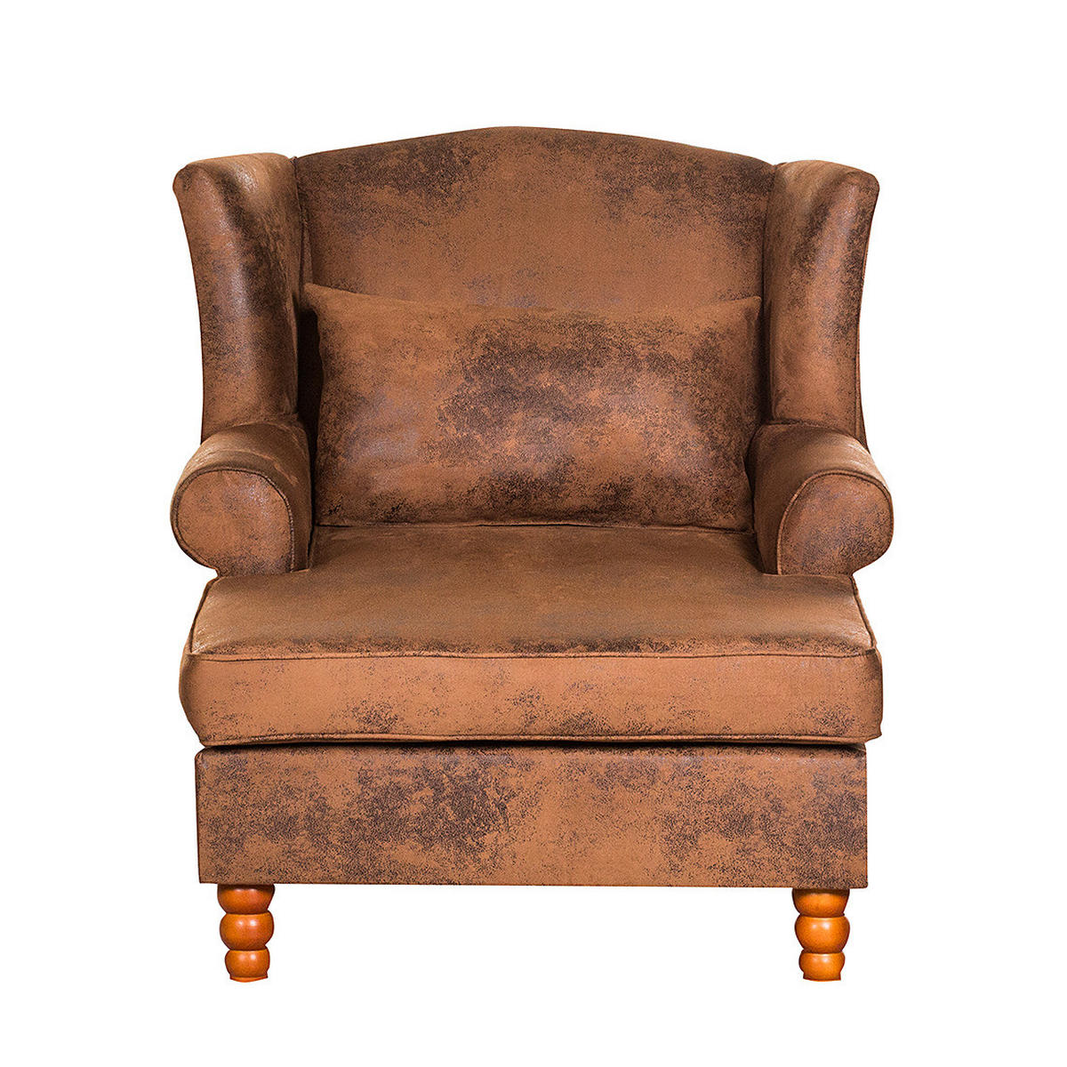 OHRENSESSEL XXL - Antiklederoptik, Braun - Braun, Holz/Textil (94/95/134cm) - home24