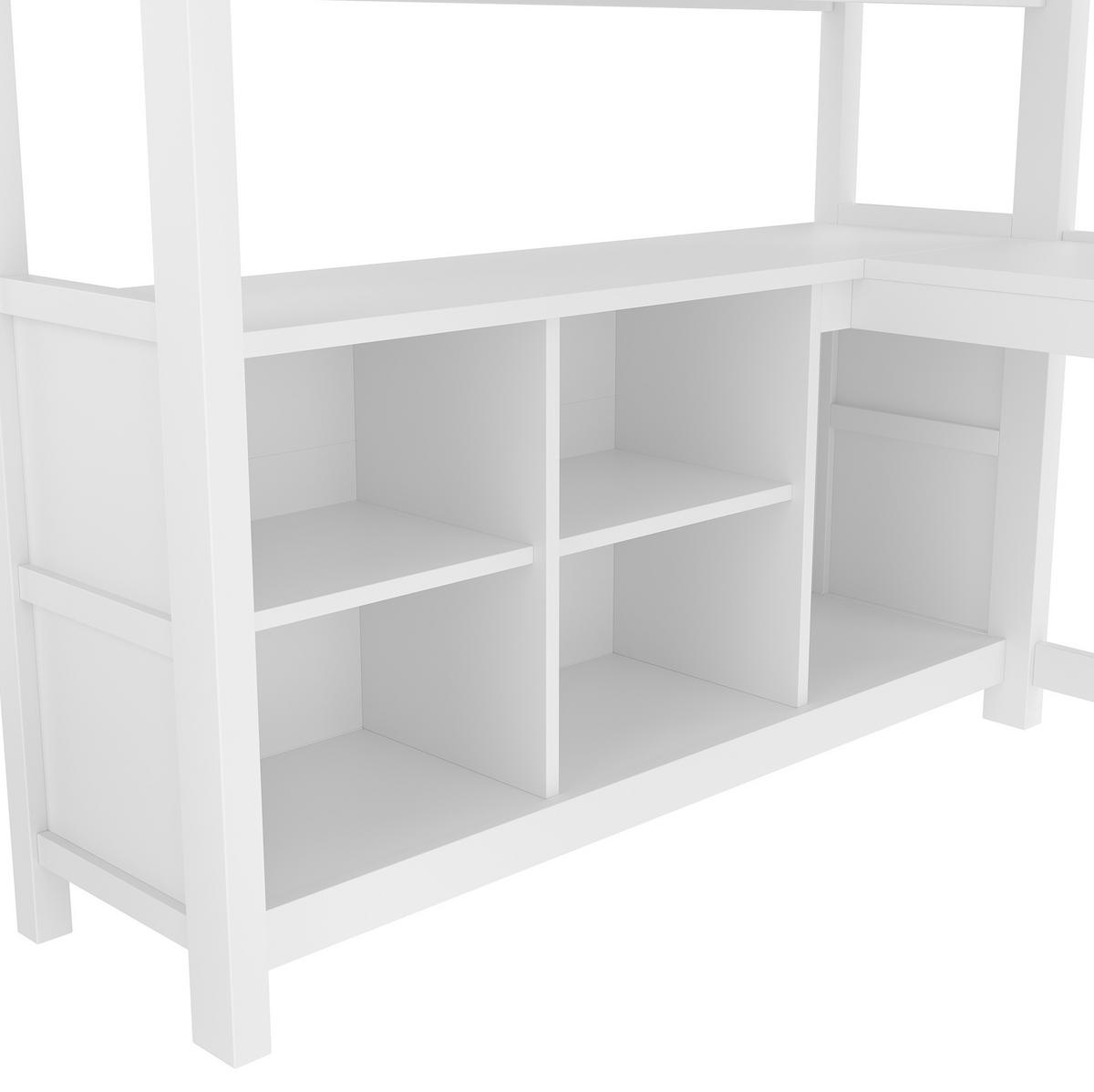 HOCHBETT 140/200 cm aus Kiefernholz und MDF mit Schreibtisch, Regalen und Kleiderschrank Weiß - Weiß, Holz (140/200cm) - Modenvie
