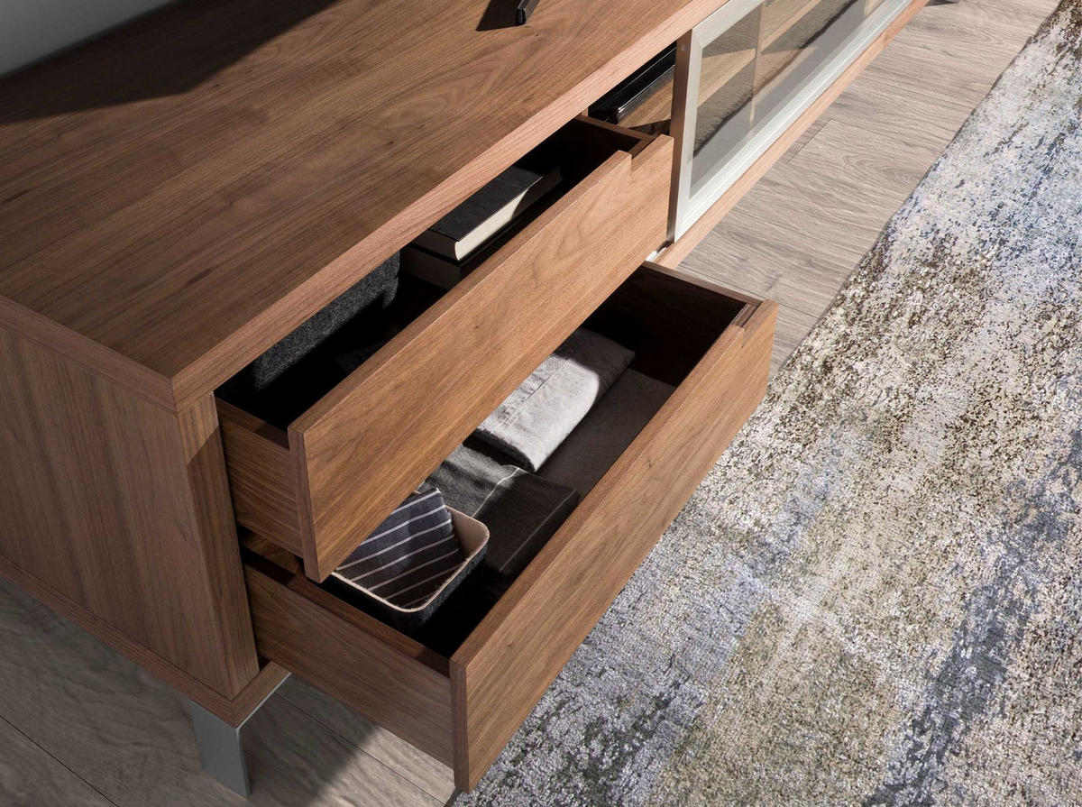 TV-ELEMENT TV-Ständer aus Nussbaum und verchromtem Stahl 238/53/51 cm - Edelstahlfarben/Walnussfarben, Holz/Metall (238/51/53cm) - ANGEL CERDA