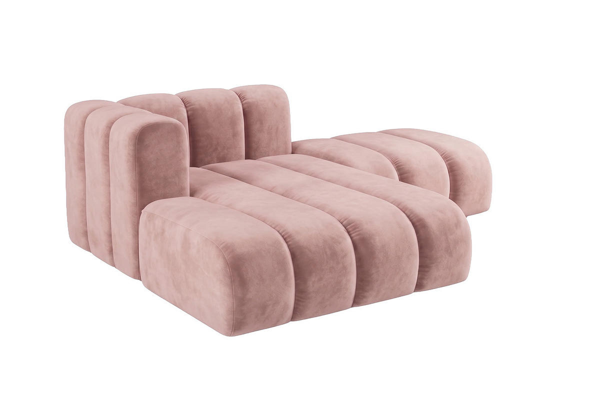 CHAISELONGUE Modulare Mit Hocker, Velvet-Stoff Riviera, Hellrosa, Links, GRAND - Hellrosa, Holz (204/179cm) - Kaiser Möbel
