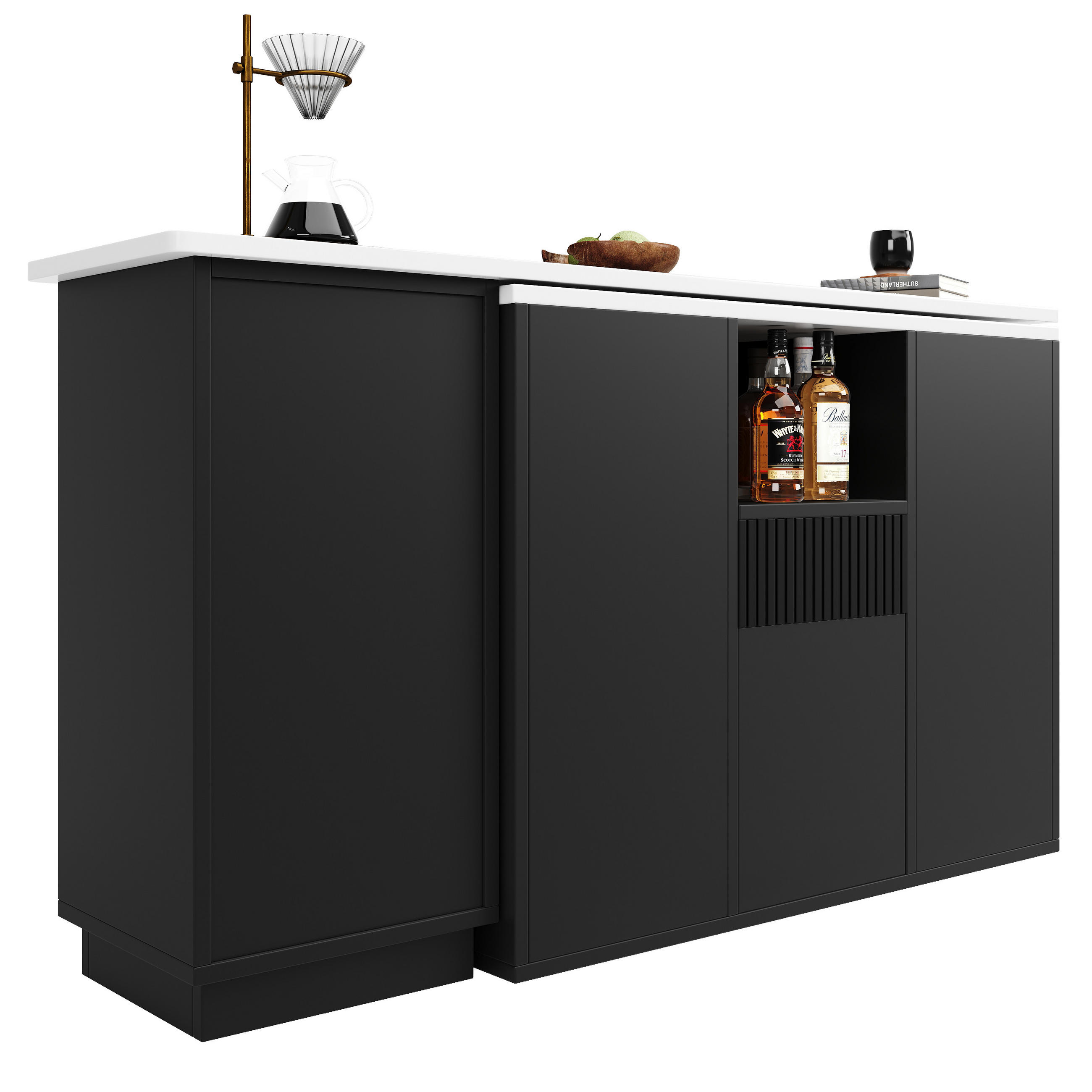 BARTISCH 360° Drehbar Marmor Arbeitsplatte Schwarz - Schwarz, Holzwerkstoff (30/210/100.9cm) - FLIEKS