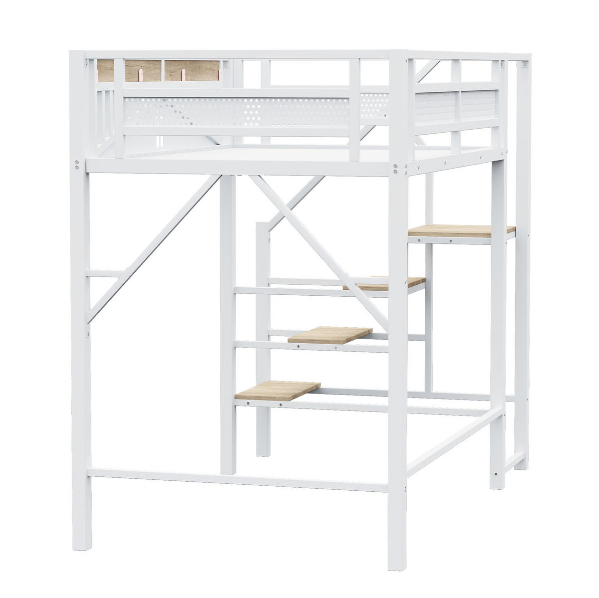 PATROVÁ postel 140/200 cm bílá s bezpečnostním žebříkem a úložným prostorem - bílá, kov (140/200cm) - OKWISH