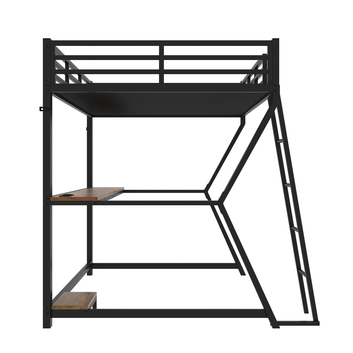 HOCHBETT 90/200 cm Schwarz mit LED-Beleuchtung Schreibtisch und Steckdose mit USB - Schwarz, Metall (90/200cm) - OKWISH