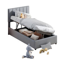 POLSTERBETT 90/200 cm grau hydraulisches Stauraumbett mit verstellbarem Kopfteil - Grau, Textil (90/200cm) - OKWISH