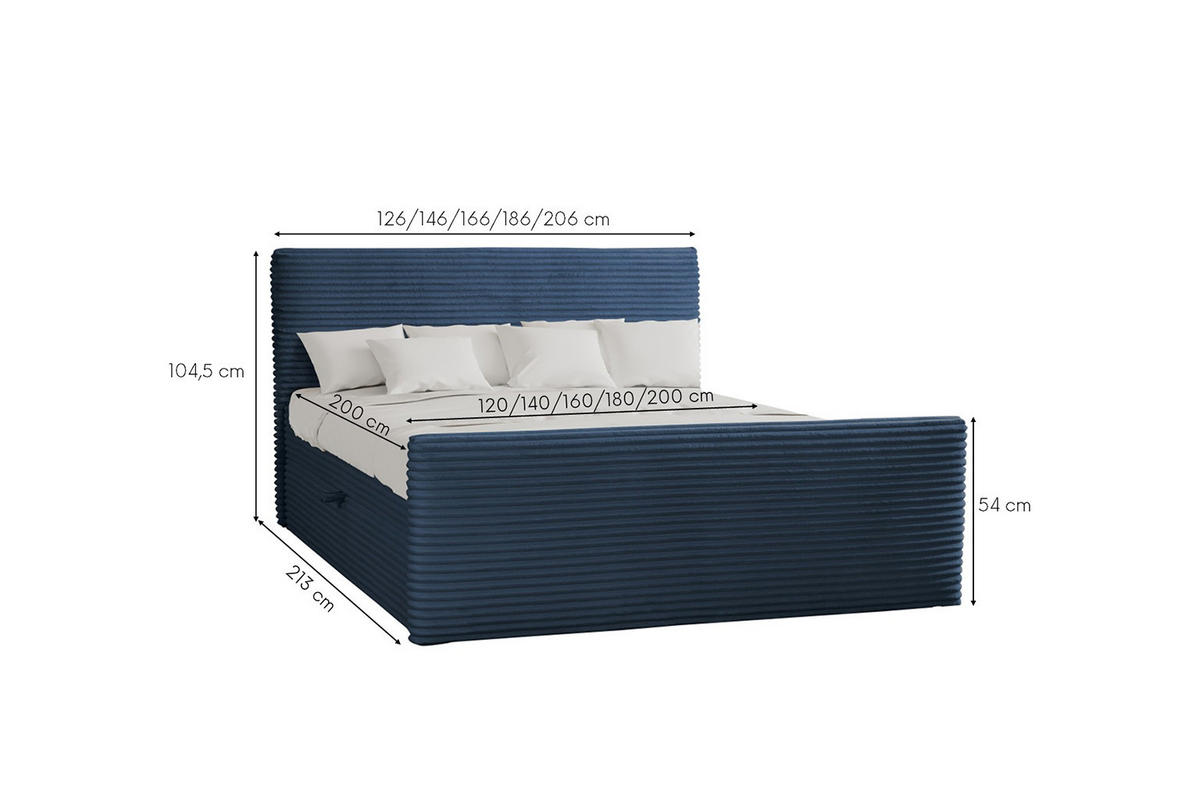 BOXBETT Mit Bettkasten Und Topper TRENTO Stoff Plüsch Cord 160x200 cm Dunkelblau H2-Pocket - Dunkelblau, Holz/Textil (160/200cm) - Kaiser Möbel