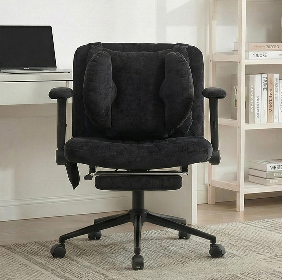 BÜROSTUHL in Schwarz 55x80x86 cm mit Rollen und verstellbarem Lendenkissen, bis 150 kg - Schwarz, Textil (80/86/55cm) - IVMEU