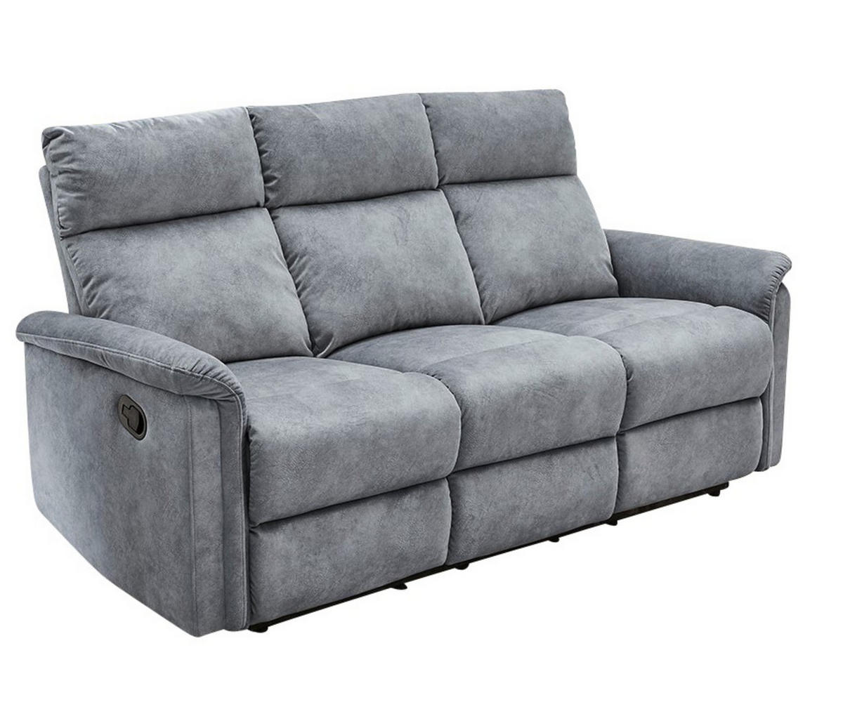 3-SITZER-RELAXSOFA Federkern, Liegefunktion verstellbar durch halbautomatische Relaxfunktion B180/T90/H100 cm, Velours Vintage Grau / 15128 - Hellgrau/Schwarz, Textil (180/100/90cm) - luma-home