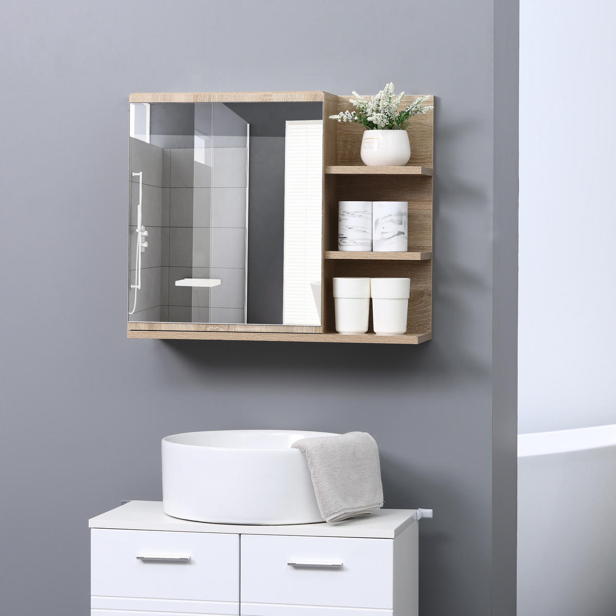 SPIEGELSCHRANK Eiche-Optik - Naturfarben, Holzwerkstoff (60/50/18cm) - PANGIVO