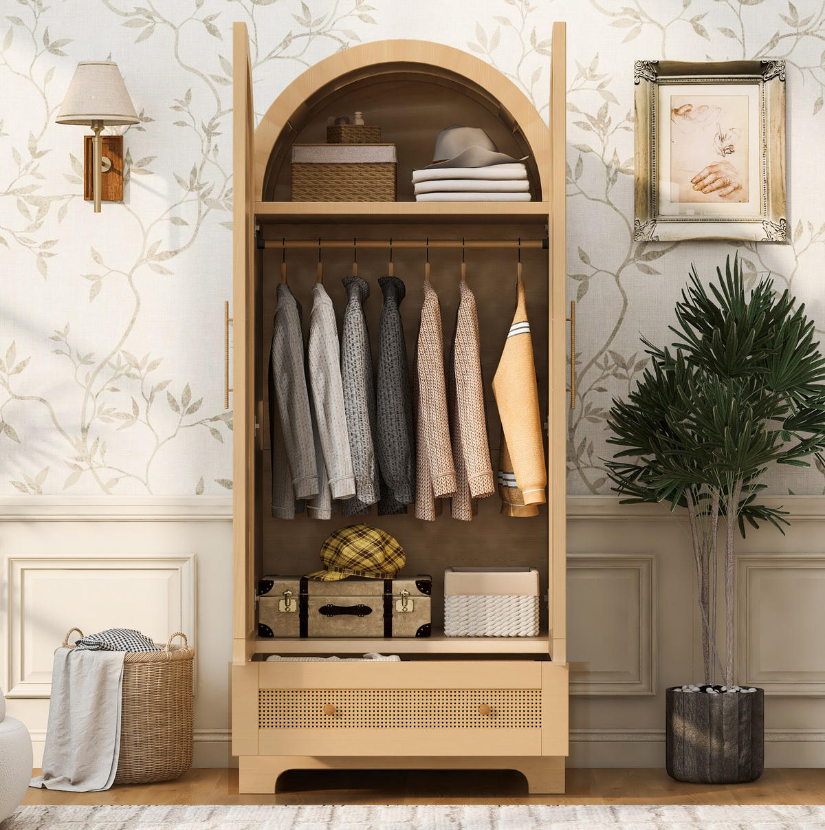 KLEIDERSCHRANK 70 x 55 x 170 cm aus Holz mit Schubladen, Holzfarbe - Naturfarben, Holz (55/170/70cm) - OKMYHOME