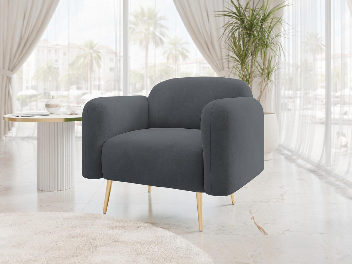 SESSEL Nami 1 - Dunkelgrau/Goldfarben, Holz/Textil (90/75/71cm) - MIRJAN24
