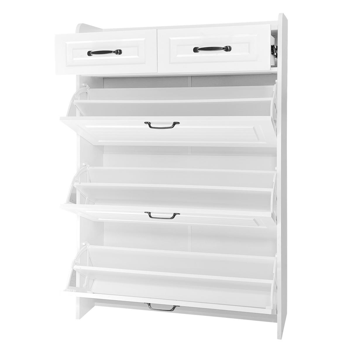 SCHUHSCHRANK 23,5/80/131 cm weiß aus Spanplatte mit 3 Klappen - Weiß, Holzwerkstoff (80/131/23.5cm) - OKWISH