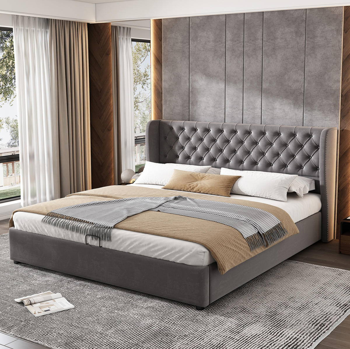 POLSTERBETT mit Bettkasten 180x200 cm Samt Grey - Grau, Metall (180/200cm) - Meubliv
