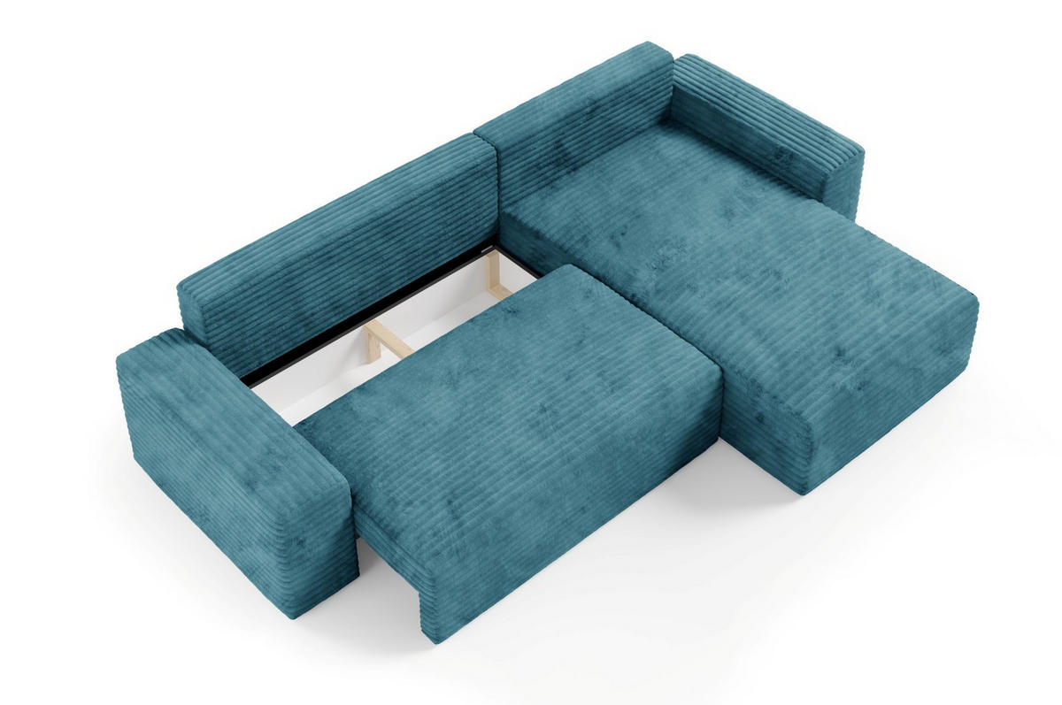 ECKSOFA mit Schlaffunktion Türkis - Türkis/Schwarz, Holz/Holzwerkstoff (300/185cm) - Furnisell