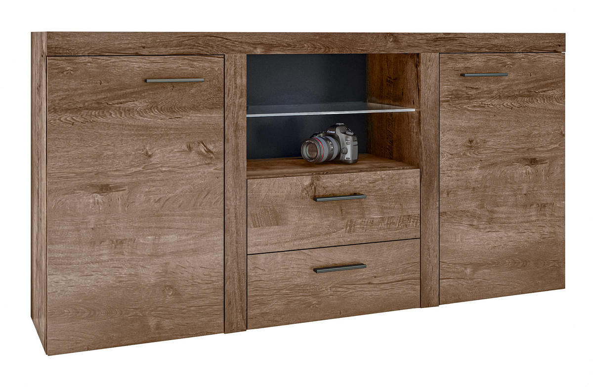 SIDEBOARD Spacoro 2F2S Eiche Lefkas 156,4/82/40,3 cm – Schubladenschrank Kommode Modern - Braun, Holzwerkstoff/Kunststoff (156/82/40cm) - AX Living