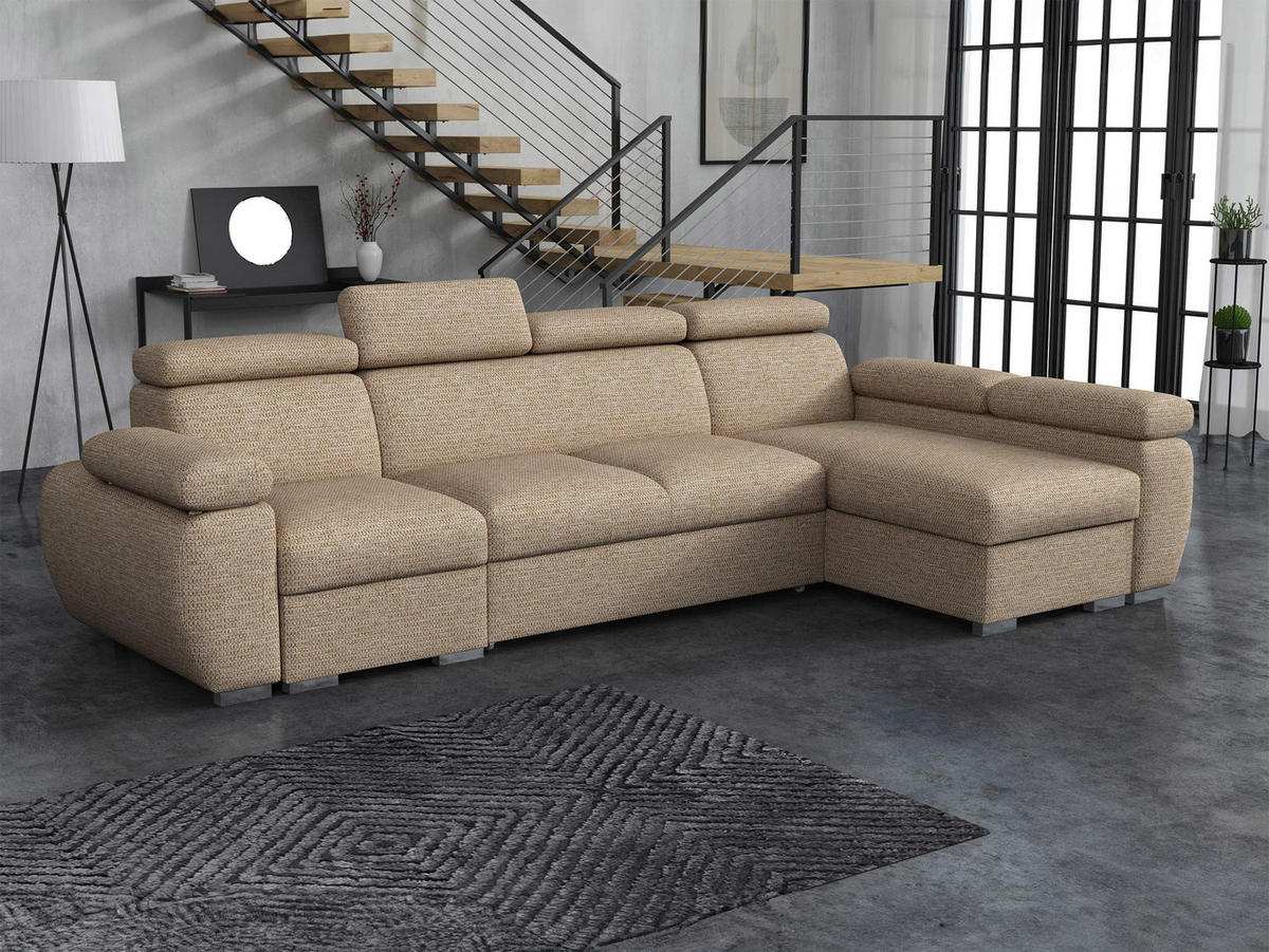 ECKSOFA Boston LCP, Seite: Rechts 1P(65)+2R+LCP - Hellbraun/Silberfarben, Holz/Textil (320/170cm) - MIRJAN24