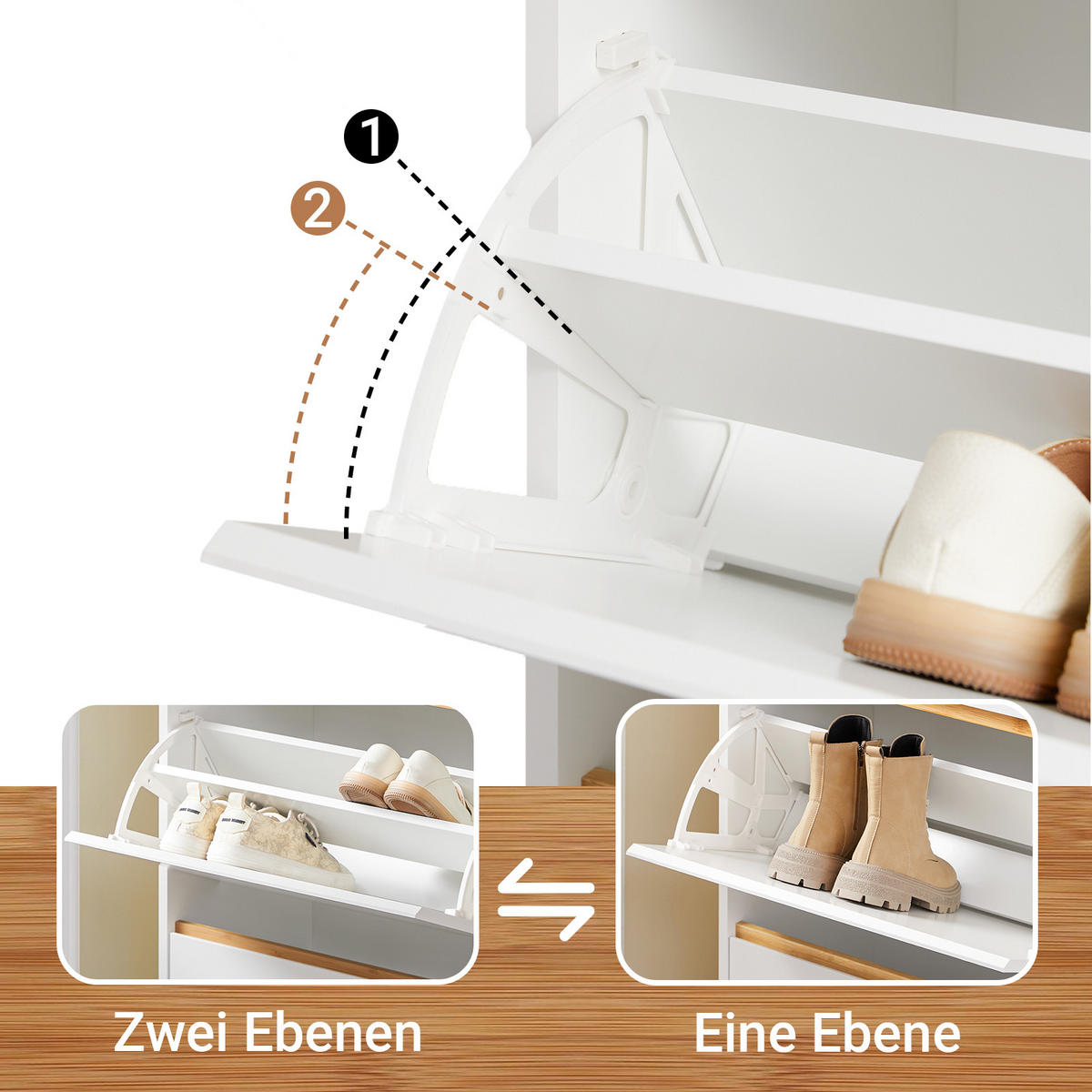 SCHUHSCHRANK Weiß-Natur - Weiß/Naturfarben, Holz/Holzwerkstoff (60/122/34cm) - SoBuy