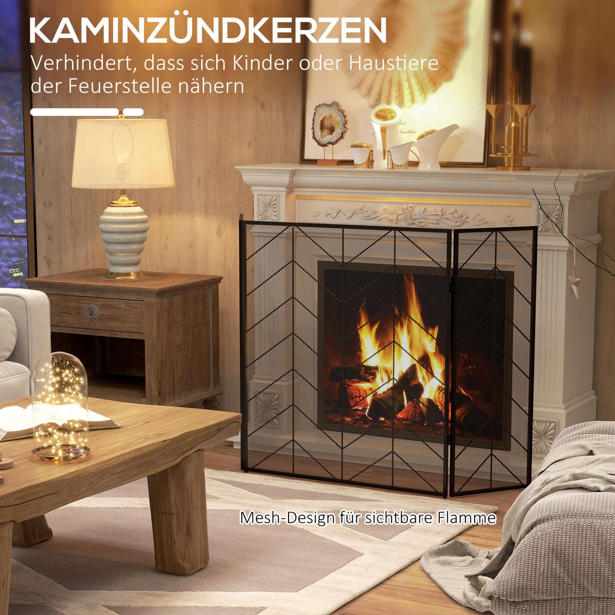 KAMINSCHUTZGITTER - Schwarz, Metall (1.2/85/135cm) - HOMCOM