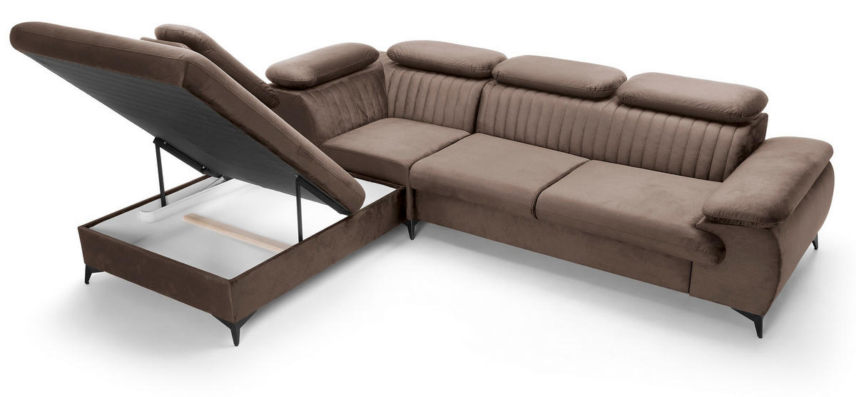 ECKSOFA 275 cm mit verstellbaren Kopfstützen Xanto L, Links, Braun - Braun, Holz (275/221cm) - Emporius