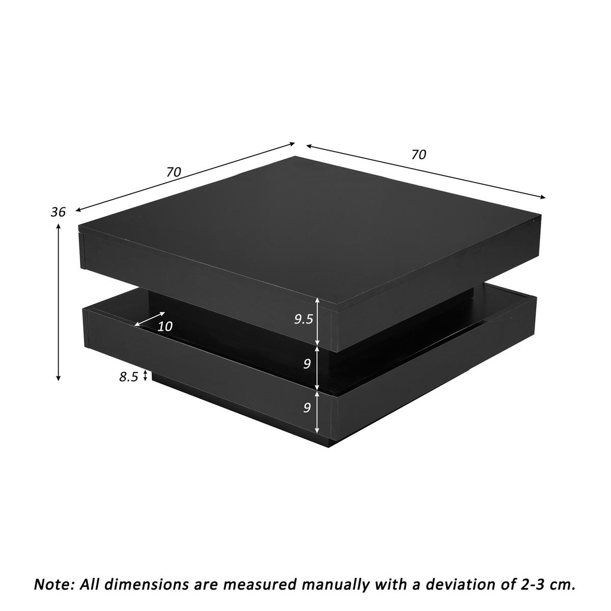 KONFERENČNÍ stolek z dřevotřísky 70x70x36 cm černý s LED osvětlením, Bluetooth ovládáním a vysokým leskem - černá, kompozitní dřevo (70/70/36cm) - Modfu